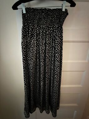 Natalie Martin Black and Cream Printed Smocked Waist Maxi Skirt